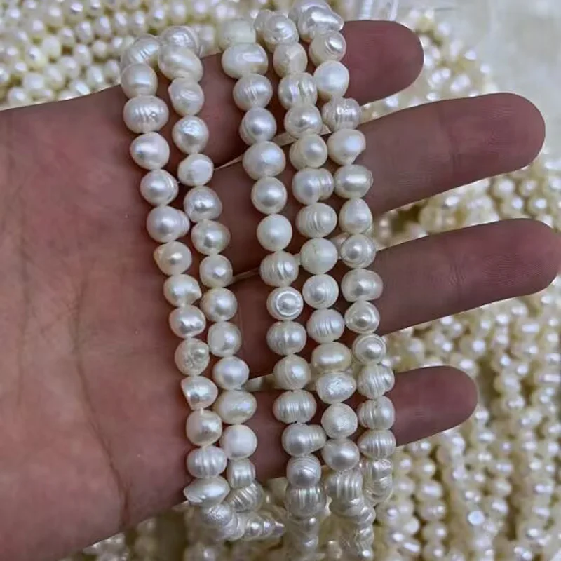 cheap Natural Freshwater White 4-11mm Potato round thread Pearls String loose beads Pearl for Jewelry Making wholesale