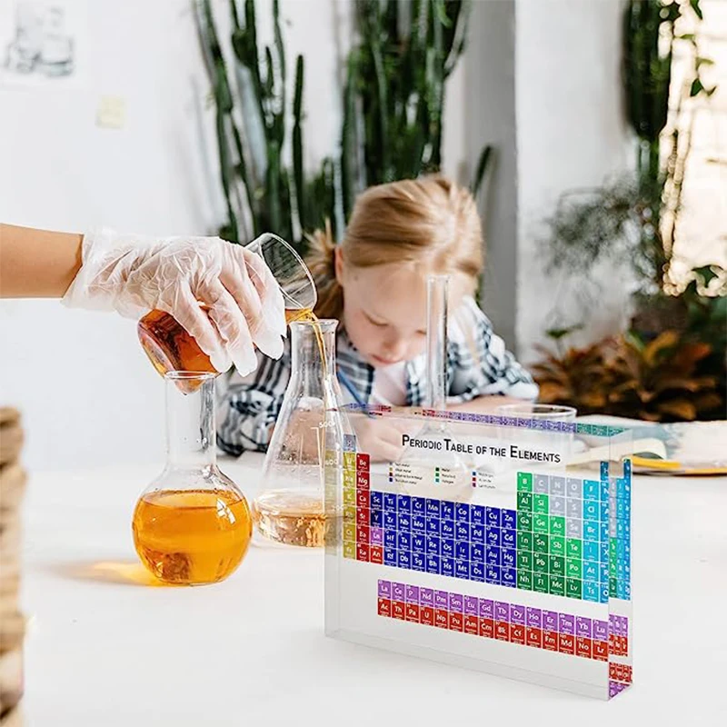 Clear Acrylic Periodic Table with Real Elements Display Chemistry Lovers Gift Home Use Acrylic Chemical Elements Tool