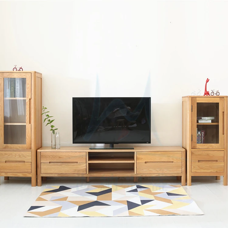 Contemporary apartment Space saving Solid wood TV cabinets Storage racks and drawers Natural untreated wooden TV cabinets