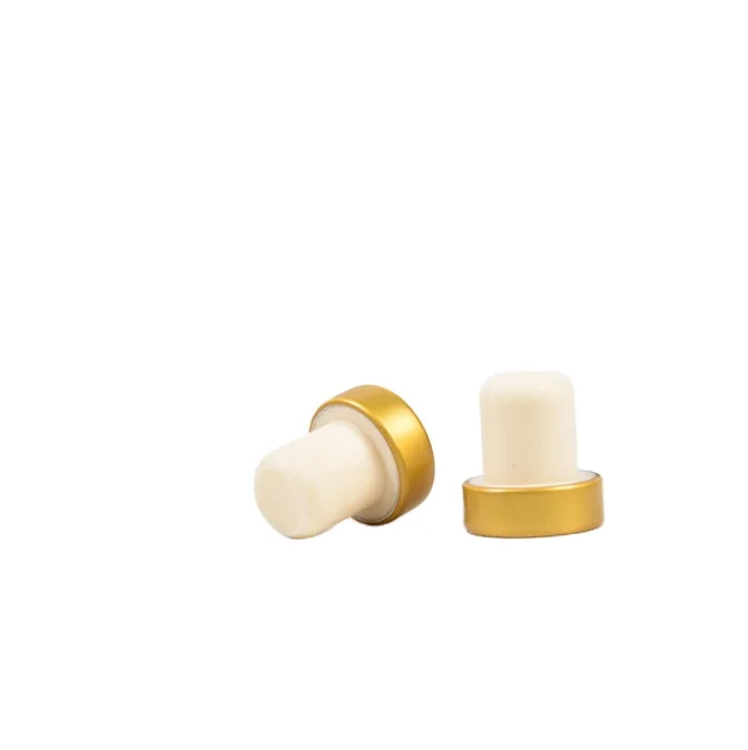Customized 29.5*19.5 champagne spirits whisky wine bottle plug caps stopper T shape cork lid aluminum top polymer cork