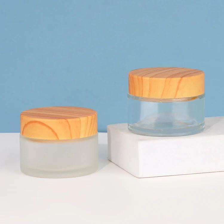 Cosmetic 5ml 15ml 20ml 30ml 50ml 60ml Clear Frosted Glass Jar With Bamboo Wood Lid For Body Cream