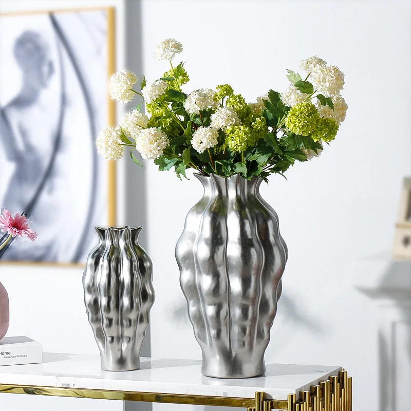 New Design Big Decorative Ceramic Vases for Home Decoration Silver Vase