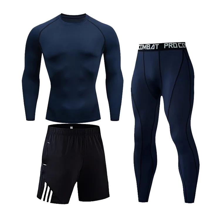 Wholesale Men Compression Clothing Tights Pants Suits Long Sleeves Fitness Sports Suit Men 3 Piece Training Active Gym Wear Set