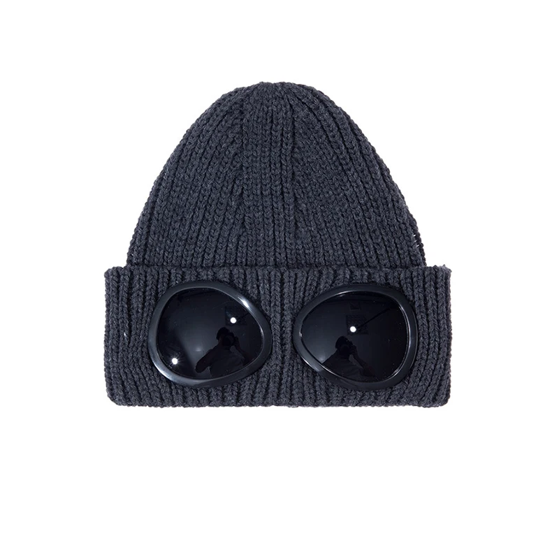Autumn Winter Fashion Trendy Glasses Pilot Sunglasses Knitted Hat Cuffed Ski Skull Beanies Cap With Sunglass