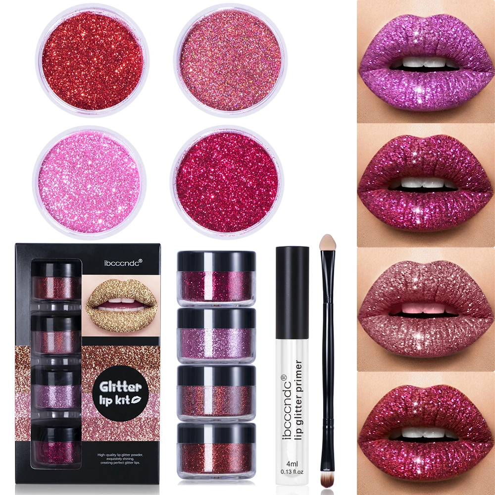 Private Label Diamond Lip Gloss Powder Waterproof Cosmetic Primer Glitter Lip Kit