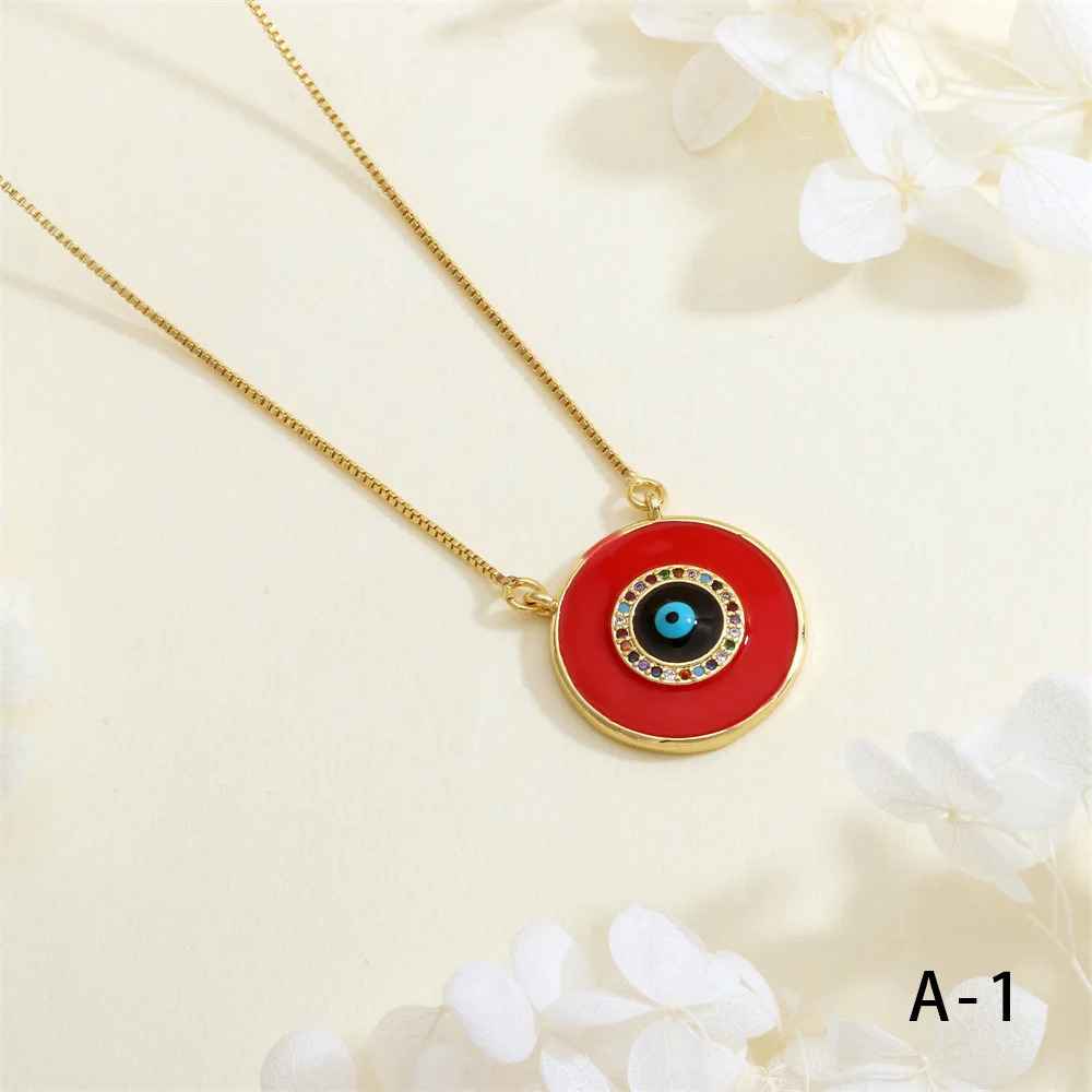 Iced Out Cubic Zirconia Zircon Blue Evil Eyes Pendant Necklace Colorful Enamel Devil Eye Gold Plated Necklaces