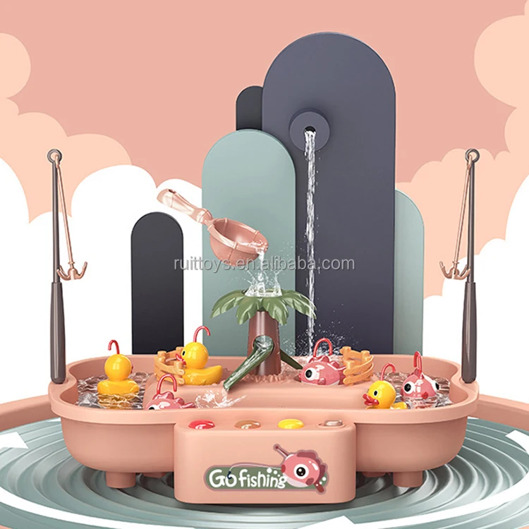 Children Summer Water Play Fishing Duck Spin Electric Musical Fishing Game Toy Set