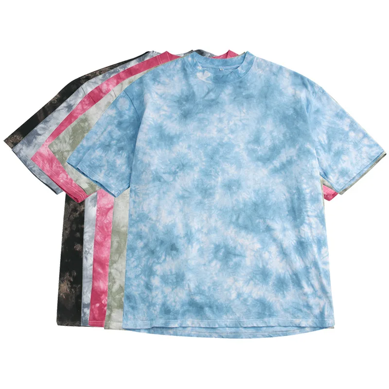 Fashion Tie Dye Pattern Short-sleeved T-shirt 240gsm 100%cotton Casual Drop Shoulder T-shirt
