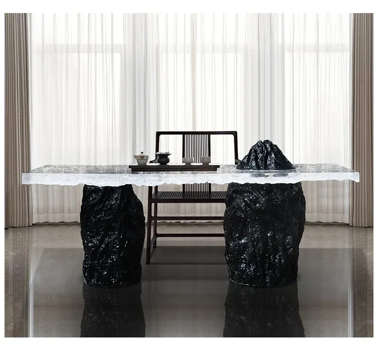 Glacier Platinum Crystal Transparent Resin Art Crystal Dining Table coffee table center table