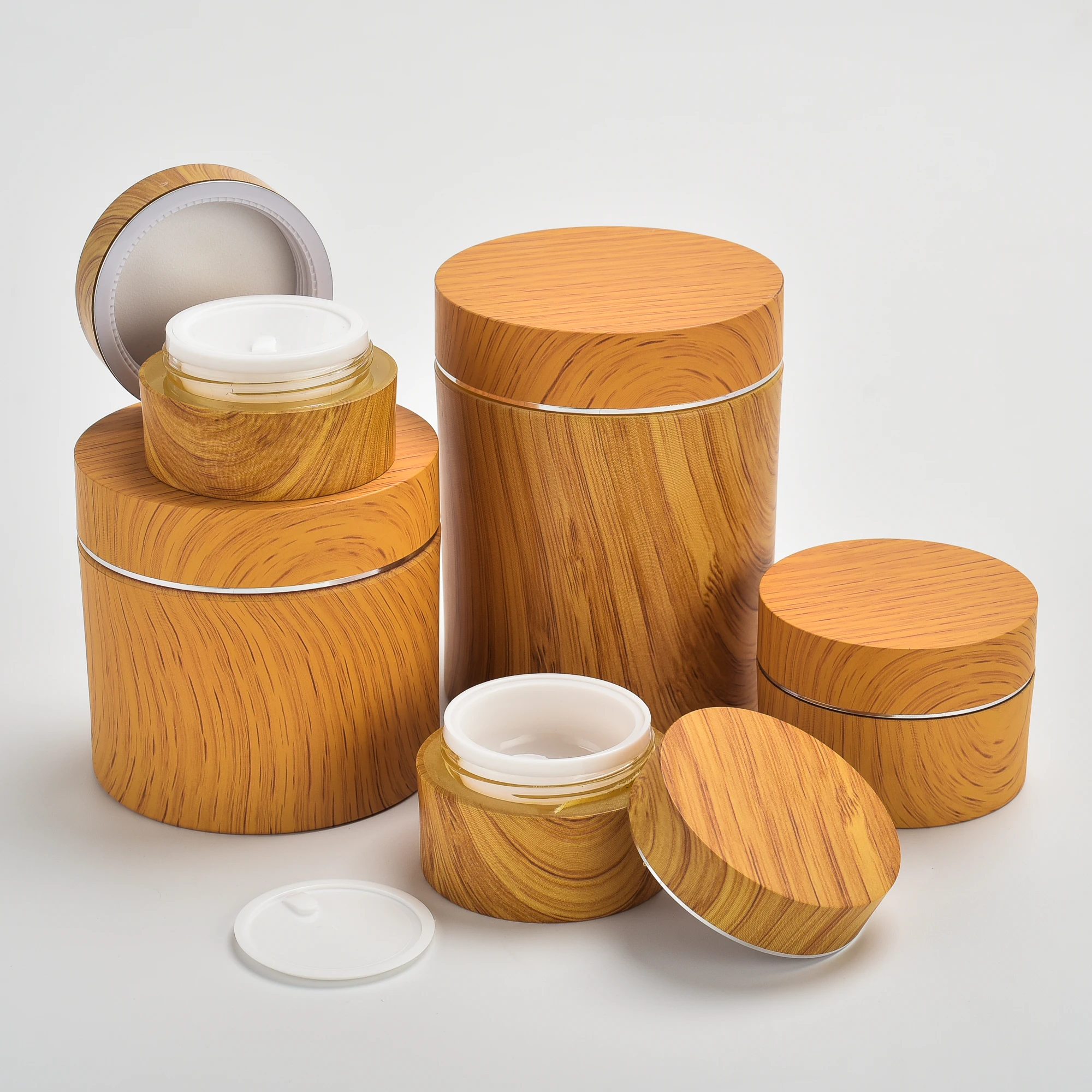 UU package Bamboo cover and body cream plastic jar double wall jar wholesale empty jars 30g 50g100g