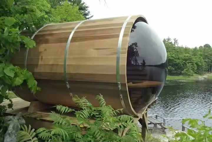 Cedar Barrel Sauna Panoramic Glass Barrel Outdoor Steam Sauna Room