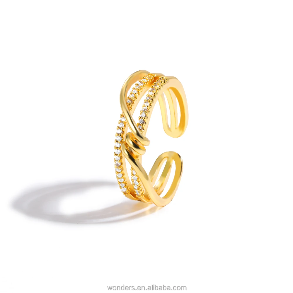 Fashion Ring Gold Plated Stack Twisted Ring Stackable CZ Diamond Rings for Women Girls