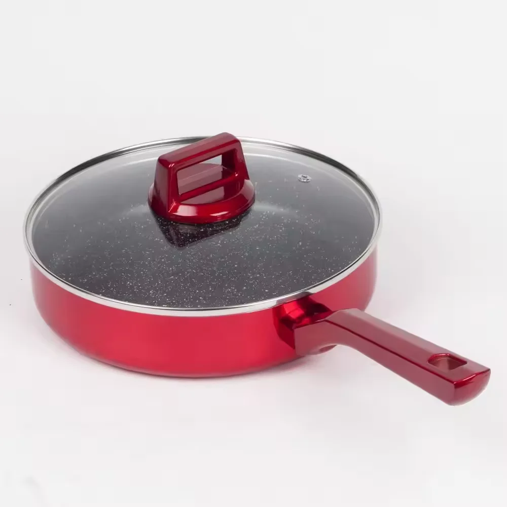 20-28cm Deep Frying Pan flat bottomed pan with Lid nonstick marble Pans for All Stoves Non-toxic Skillet with Cool Touch Handle