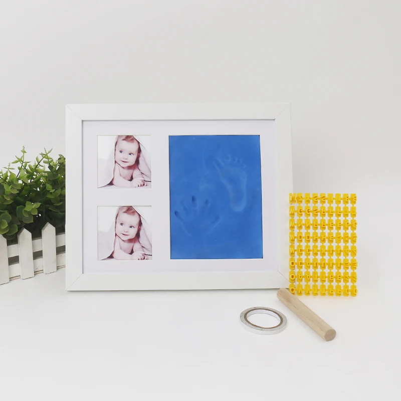 Baby Handprint & Footprint Kit (Date & Name Stamp) Clay Hand Print Picture Frame for Newborn - Best New Mom Gift