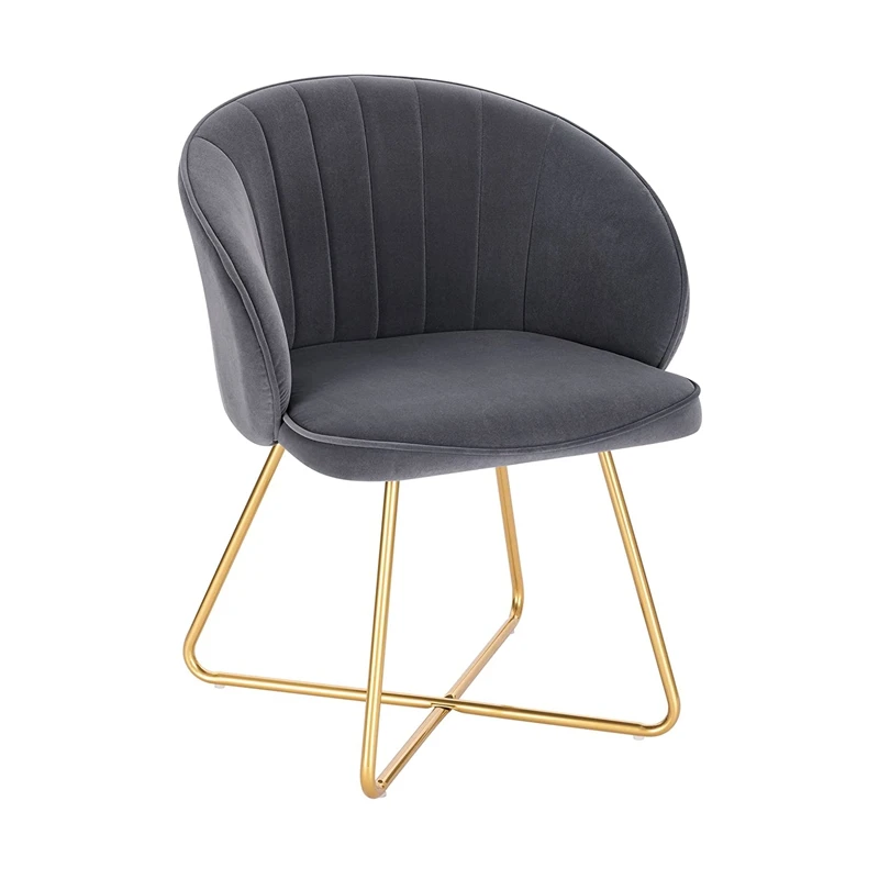 Contemporary french style golden chrome cross legs grey velvet fabric dining chairs for event wedding decoration