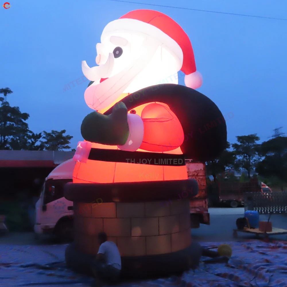 Outdoor Activities 20ft Giant Inflatable Santa Claus on Chimney Xmas Advertising Model With Led Light for Yard Decoration