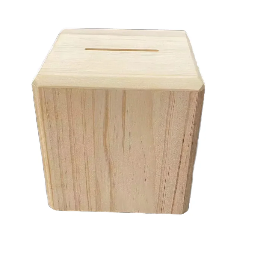 Customized Logo Creative Piggy Bank Unfinished Wooden Money Boxes for Adults and Children good save money