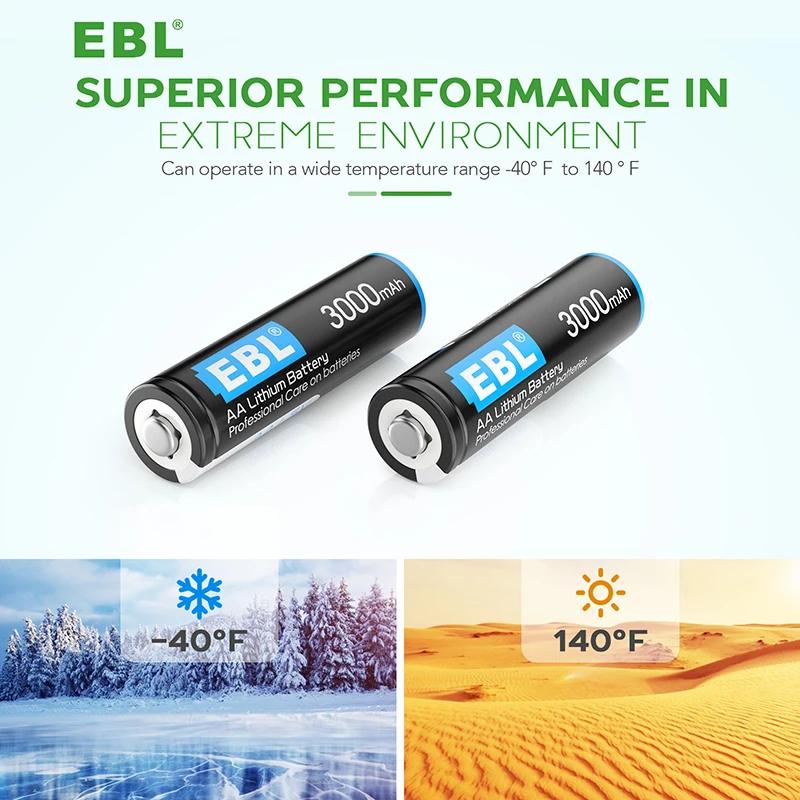 Anti-leakage Double A EBL Lithium iron Dry 3000mAh 1.5V Battery Pack AA Batteries