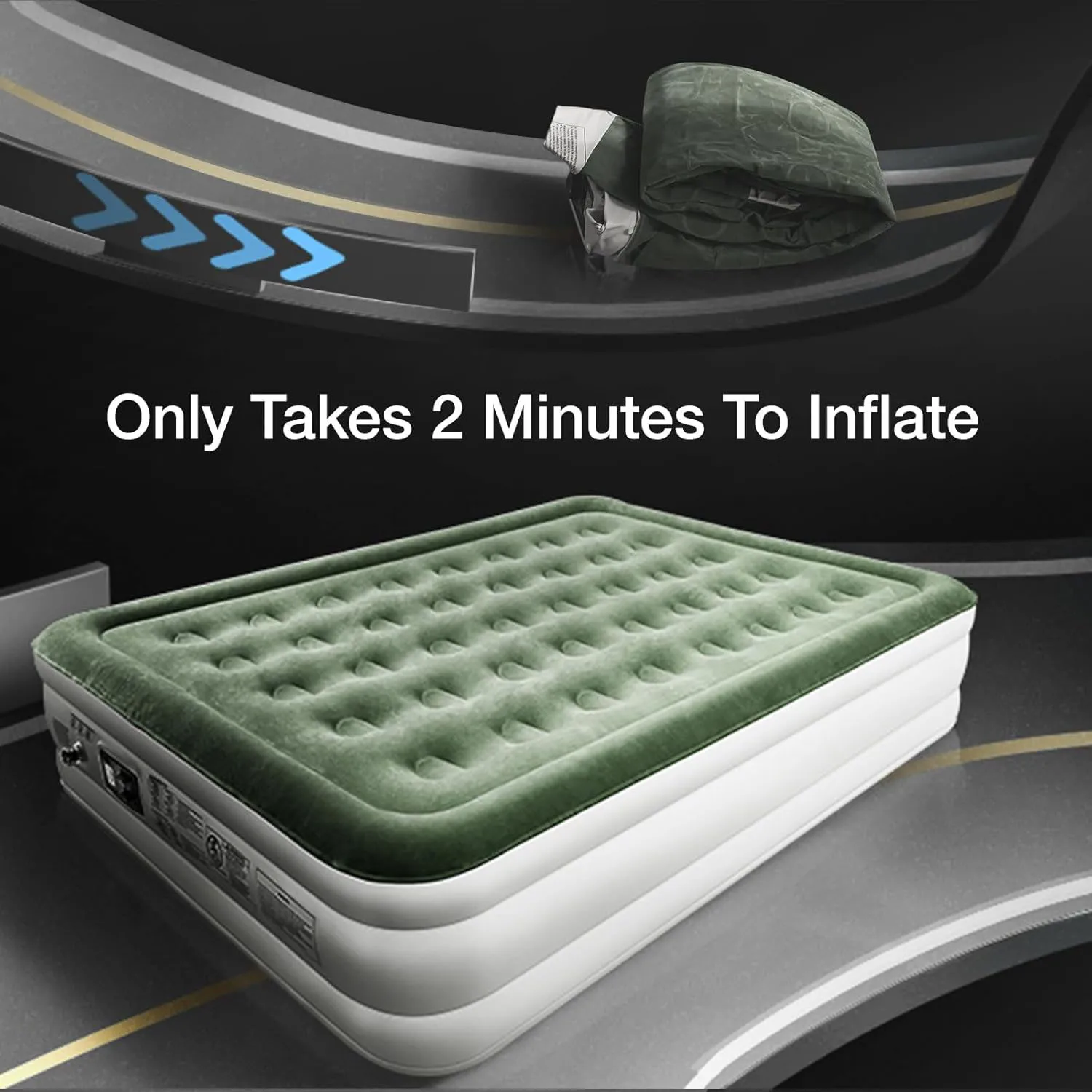 2024 New Customization Green Color Twin Size 21 Coil Hole Elevated Air Mattress with Built-in Pump