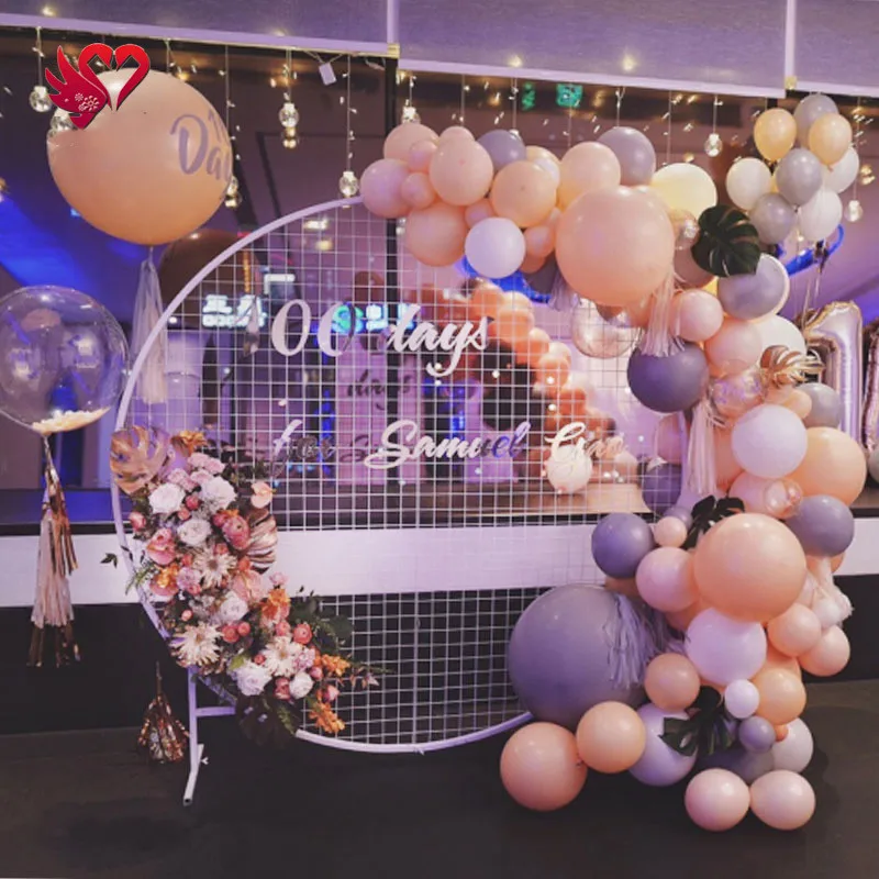 New wedding round grid arch wedding background grid screen Sen wrought iron grid round balloon decoration