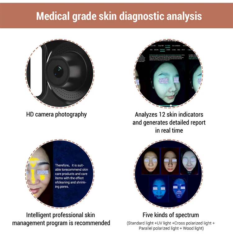 2024 3d AI skin diagnostics analyzer equipment facial tester scanner smart beauty magic mirror face skin analyzer machine
