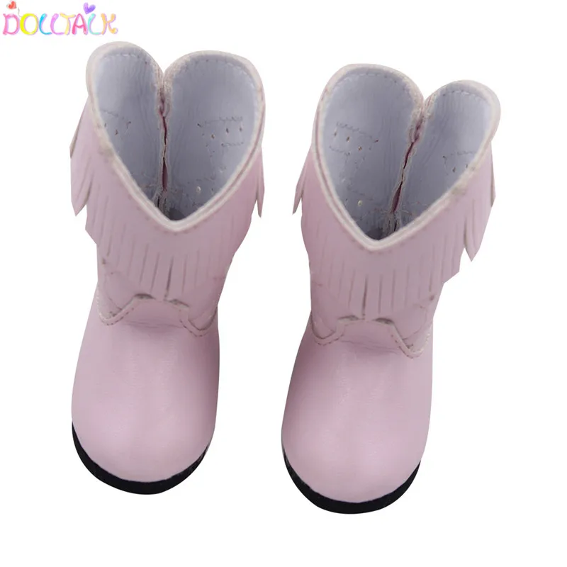 Заводское модное 18-дюймовые xiafu кукла с высоким берцем с кисточками красного цвета на толстом каблуке; Зимняя обувь в кукольном стиле
