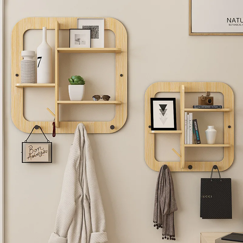 Home wall decoration hanger bedroom wall-mounted shelf porch storage wooden wall shelf