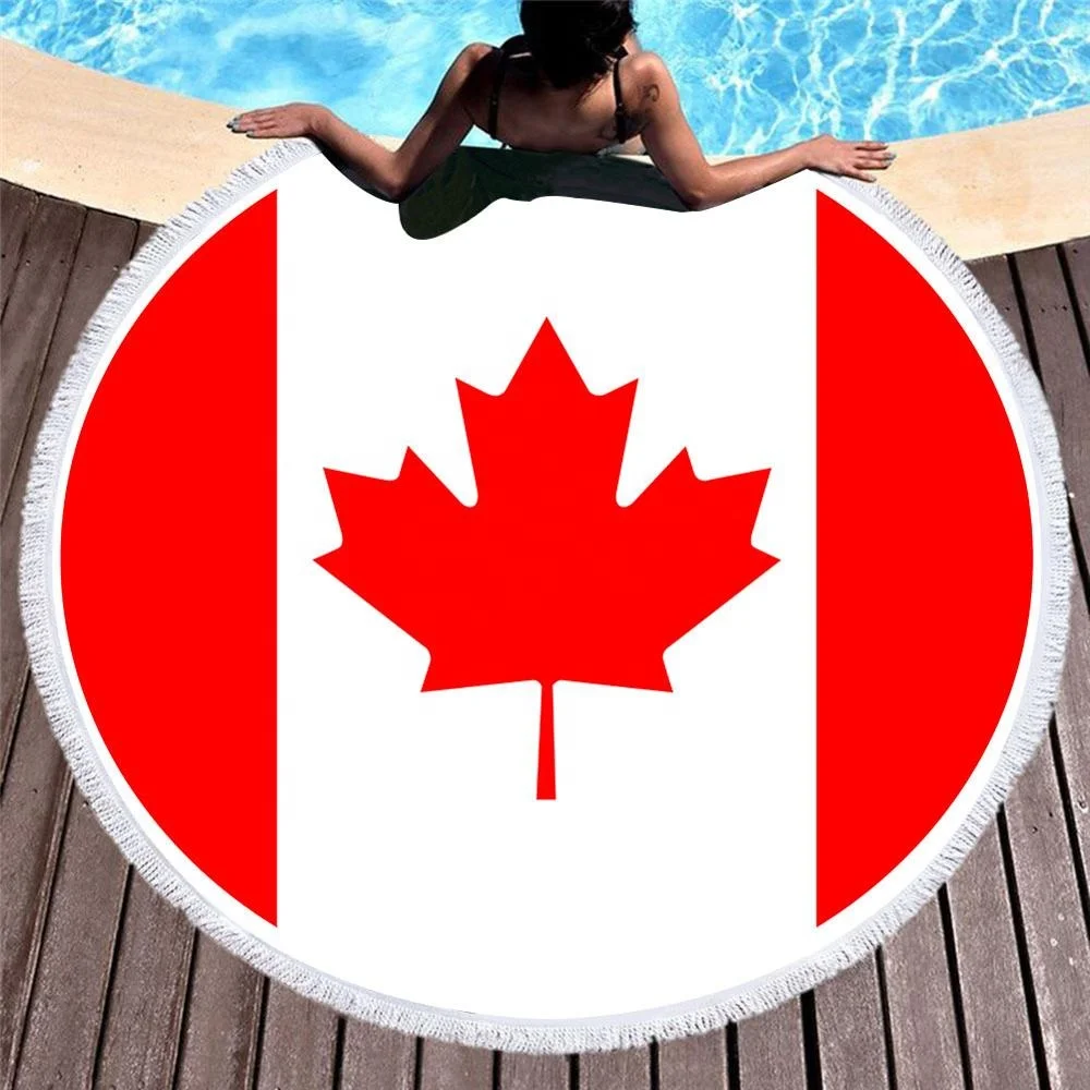Lightweight digital printed custom uk brazil country flag printed microfiber fabric material round beach towels foldable