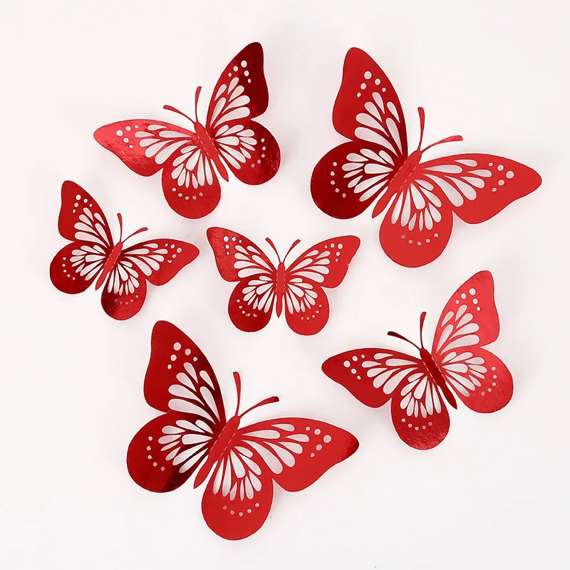 Red hollow butterfly wall with 3d three-dimensional butterfly wedding decoration stickers