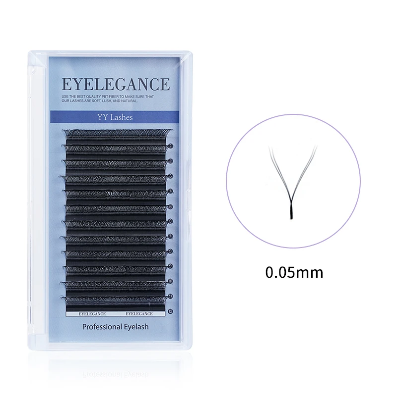 EYELAEGANCE 8-14mm 0.05 B C D Curl Black Crisscross Y Lashes Extension Korean Silk Mink Synthetic Hair PBT Premade Volume