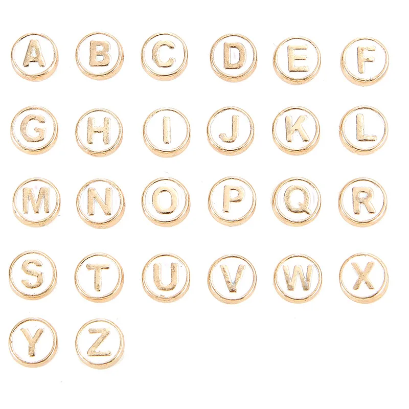 Gold Lined Enamel Letter Beads Oil Drop Alphabet Symbol Bead A-Z Alphabet Letter Charms For Bracelet Necklace Jewelry Making DIY