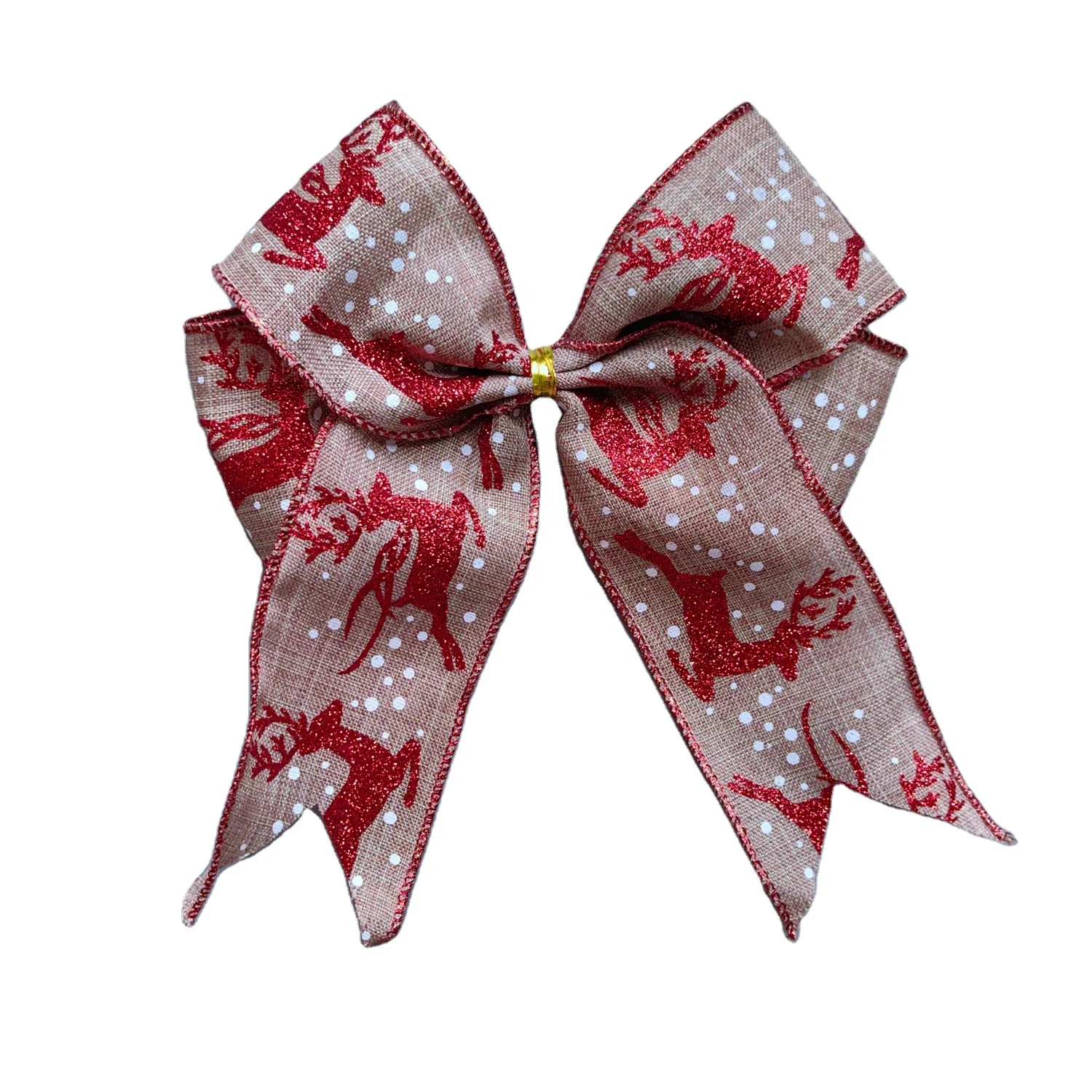 22cm glittering reindeer Christmas wired ribbon bows