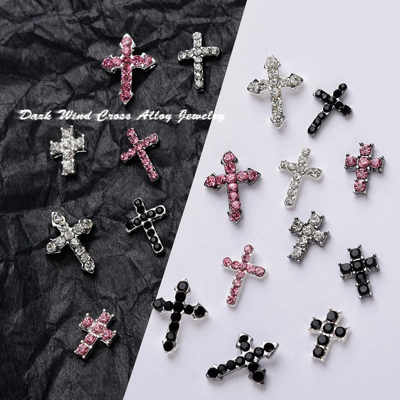 Full Glitter Cross Nail Charms Rhinestones Dark Wind Punk Style Alloy Crystal Diamond Cross Nail Art Jewelry Rhinestone Cy0188