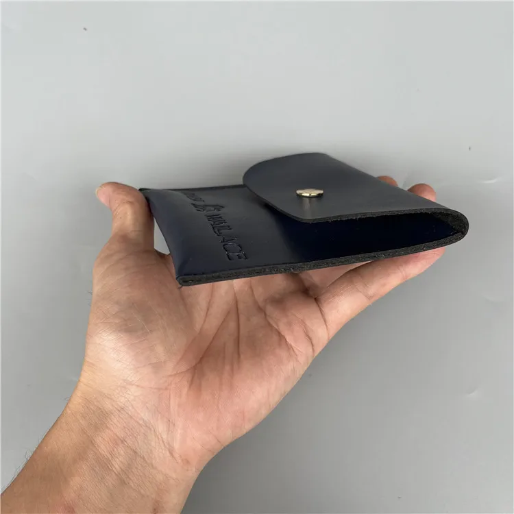 custom snap press button covered envelope shape luxury Engraved hot heat pressure sunk logo small leather purse pouch bag