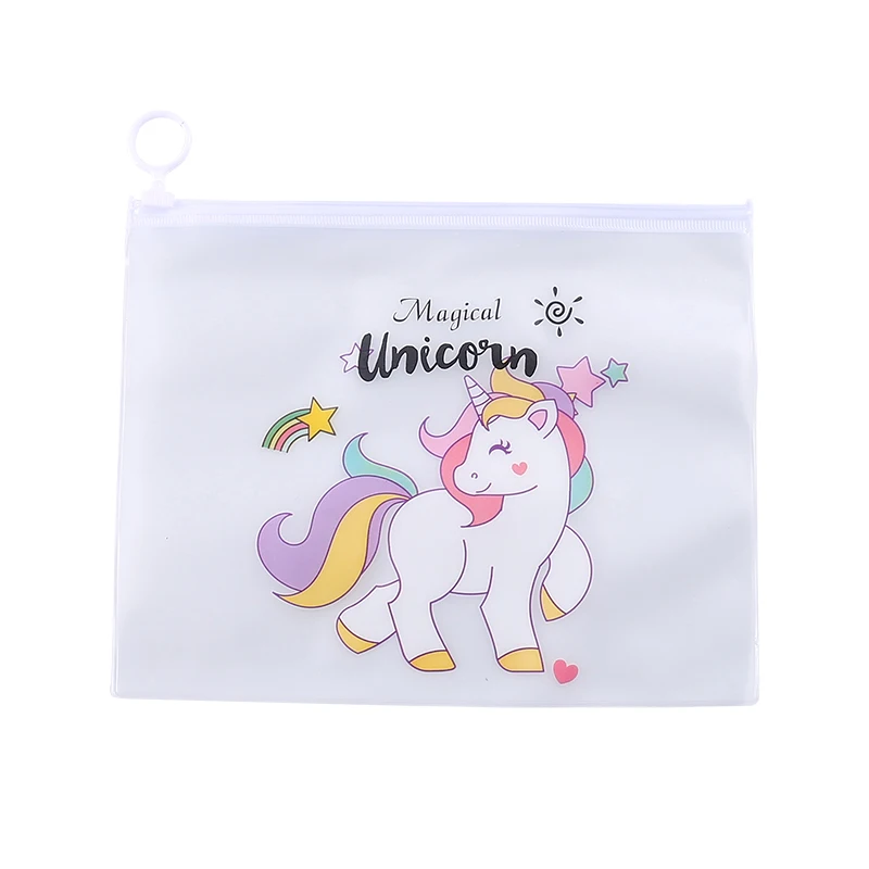 TOPSTHINK Cute Unicorn Student Pencil Bag Office Stationery Transparent Plastic File Bags For Girls