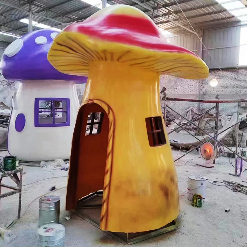Outdoor Park Decoration Resin Mushroom Statue Large Fiberglass Mushroom Statue Mushroom House Sculpture