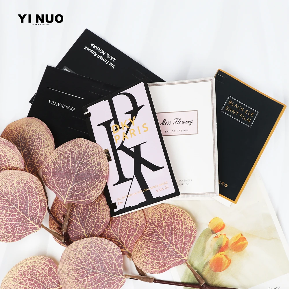 Wholesale Custom Designs Uv Printing Paper Perfume/room Spray Mini Sample Cards For 2ml Perfume Bottles