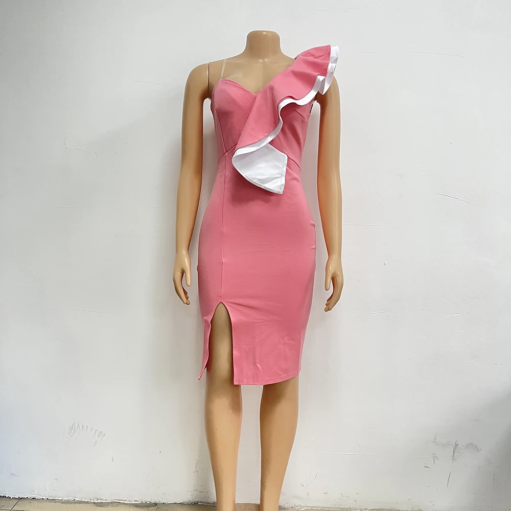 Women Fashion Party Evening Party Ruffle Dress One Shoulder Elegant Dresses 2023 Ladies Dress