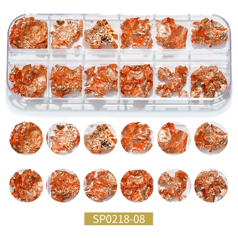 Nail Sequins classical Foil Bronze 3D Rose Gold Flake with Nipper Nail Art Metal Full Cover Nails DIY Manicures Decoration Tools