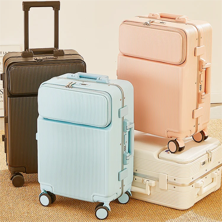 Multifunctional Luggage with front pocket Lightweight Hard side Suitcase Travel Luggage And Cup Holder Aluminum frame with TSA