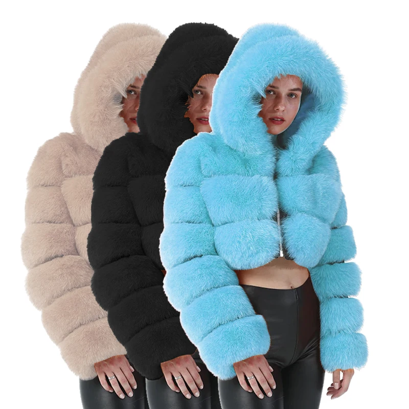 Классические женские шубы из искусственного меха, лиса, пушистая пуховка с капюшоном, женская меховая куртка, одежда от поставщика, наряды, топы для женщин