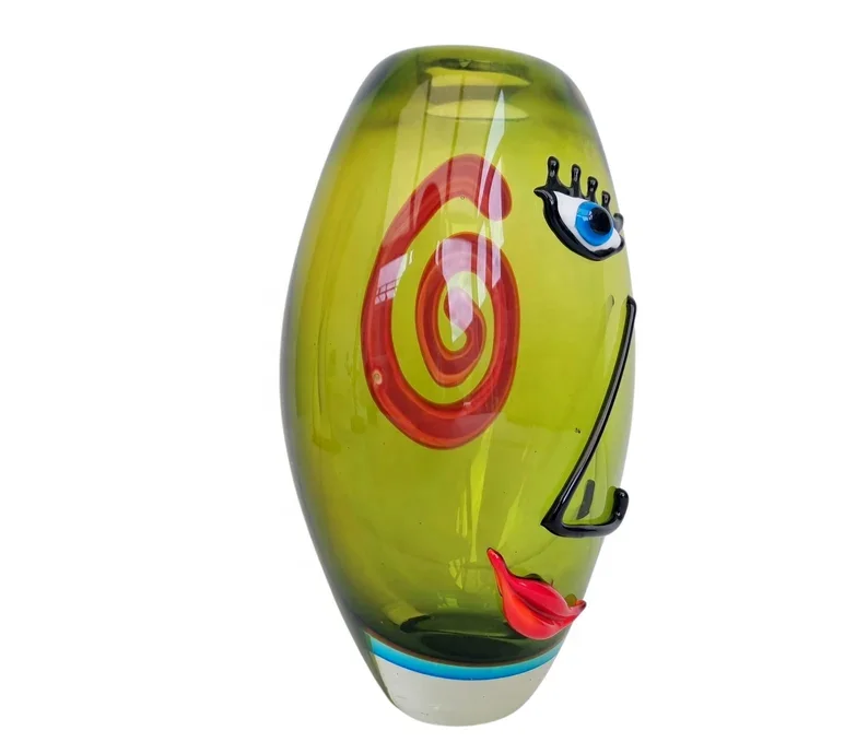 Wholesale Modern Tall Custom Colored Luxury Hand Blown Murano Decor Face Design Glass Vase