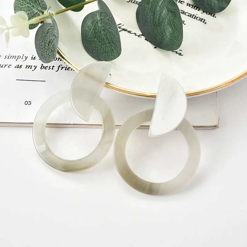 Good Quality Fancy Splicing Colour Blocking Acetate Hoop Earrings Geometric Circular Texture Acrylic Pattern Earrings
