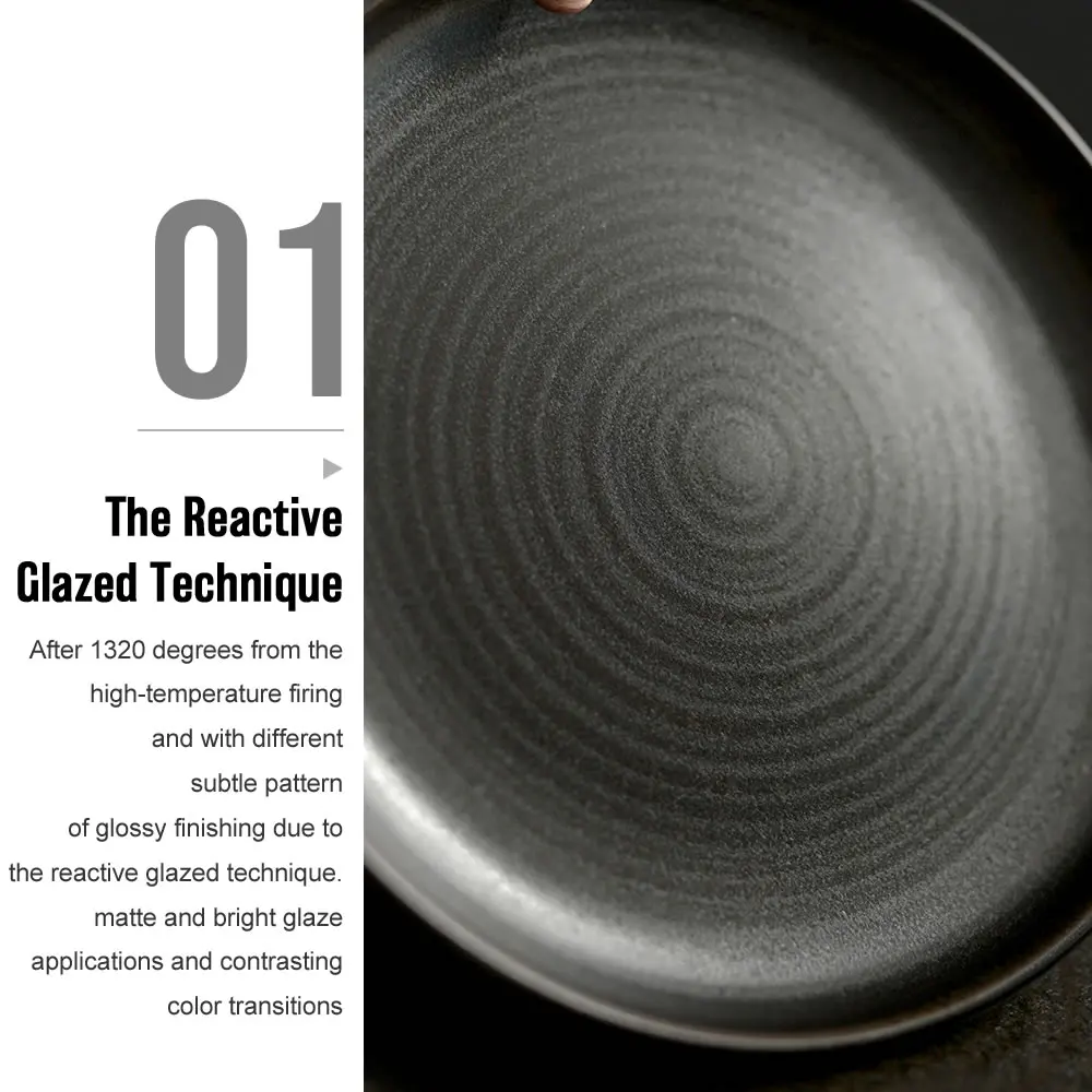 High Quality Reactive Black Catering Porcelain Plate Dishes Kitchen Round Ceramic Dinner Plates For Restaurant Hotel