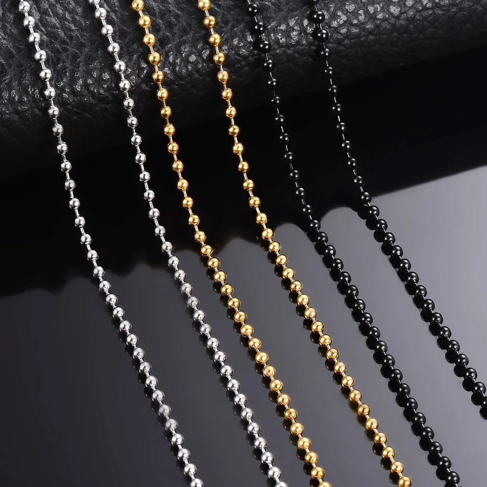 Wholesale High Quality 3.20*65 cm Beaded Necklace Gold Silver Black Stainless Steel Ball Chain Necklace With Clasp Connector