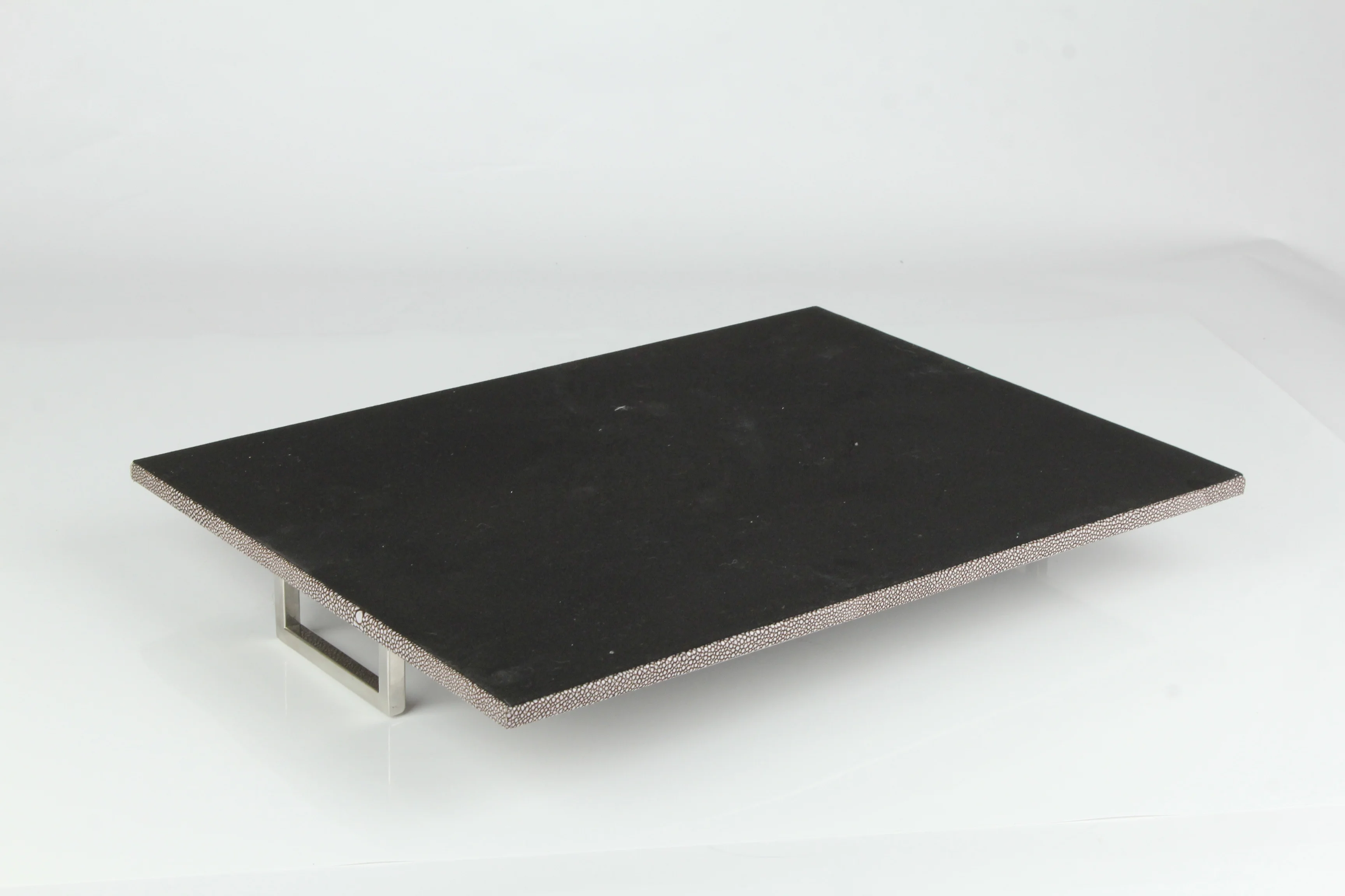Luxury Shagreen Faux Leather Storage Tray Serving Tray With Metal Handles