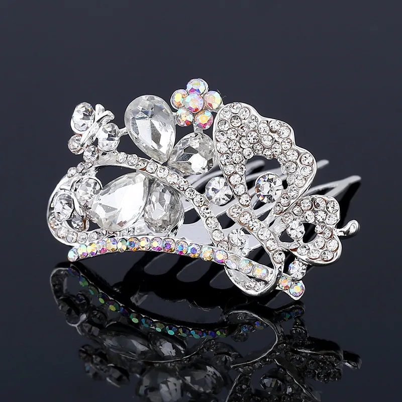 New butterfly flower children tiara crown hair accessories Bride hair comb alloy rhinestone glass tiaras