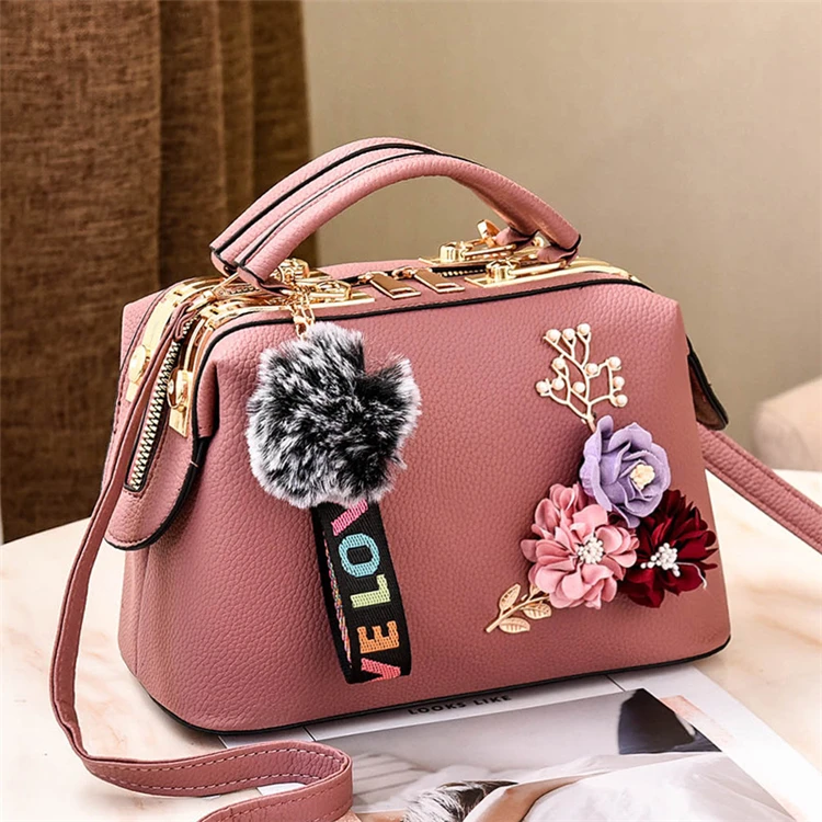 High quality vintage pu leather branded trending ladies flower designer handbags with low price