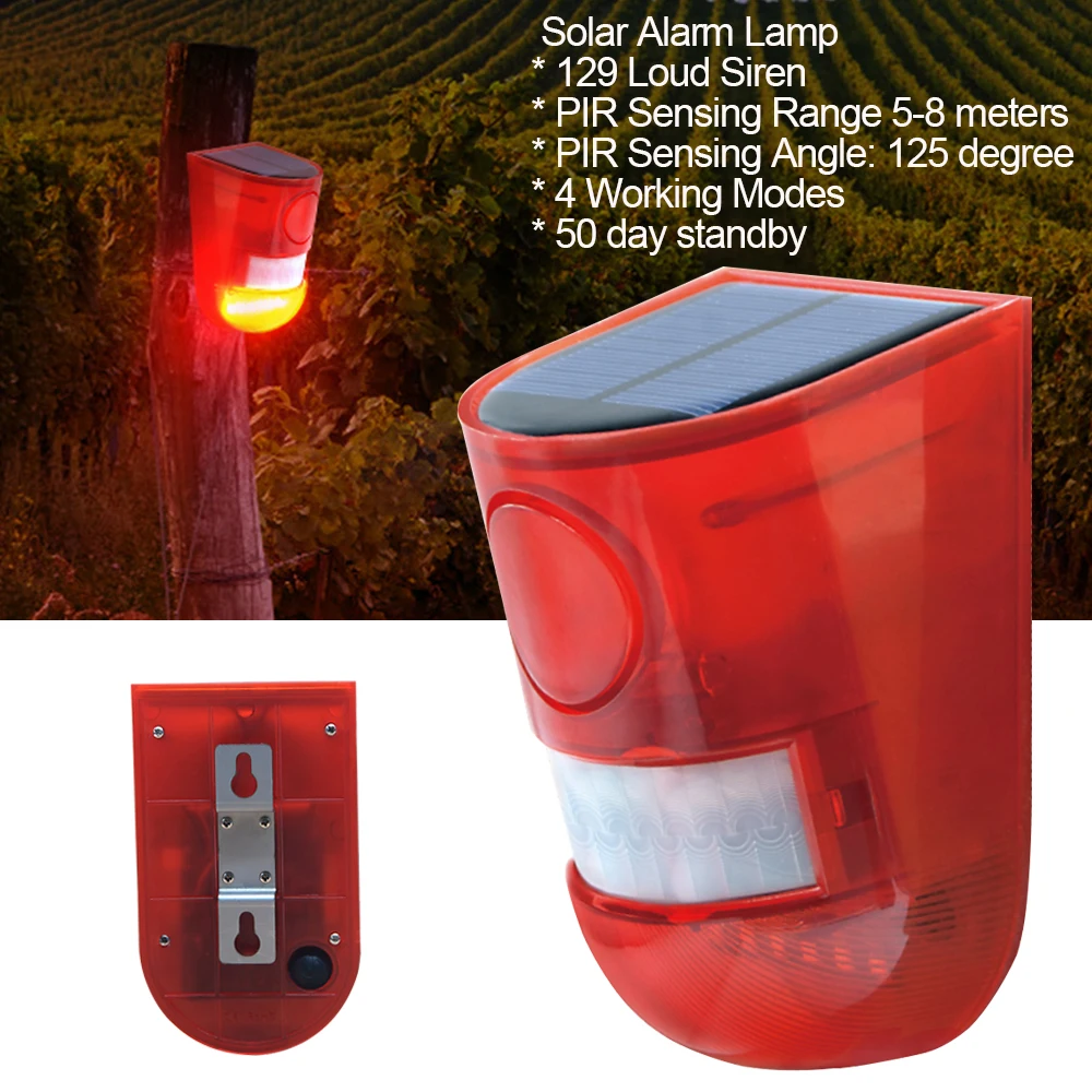 Cheaper price PIR motion sensor  outdoor wireless security alarm system 129db loud siren solar home alarm security wall light