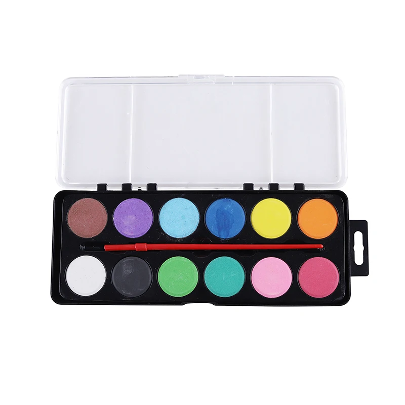 Non-Toxic 12 Colors plastic Box Solid WaterColor Paint Set For School Children